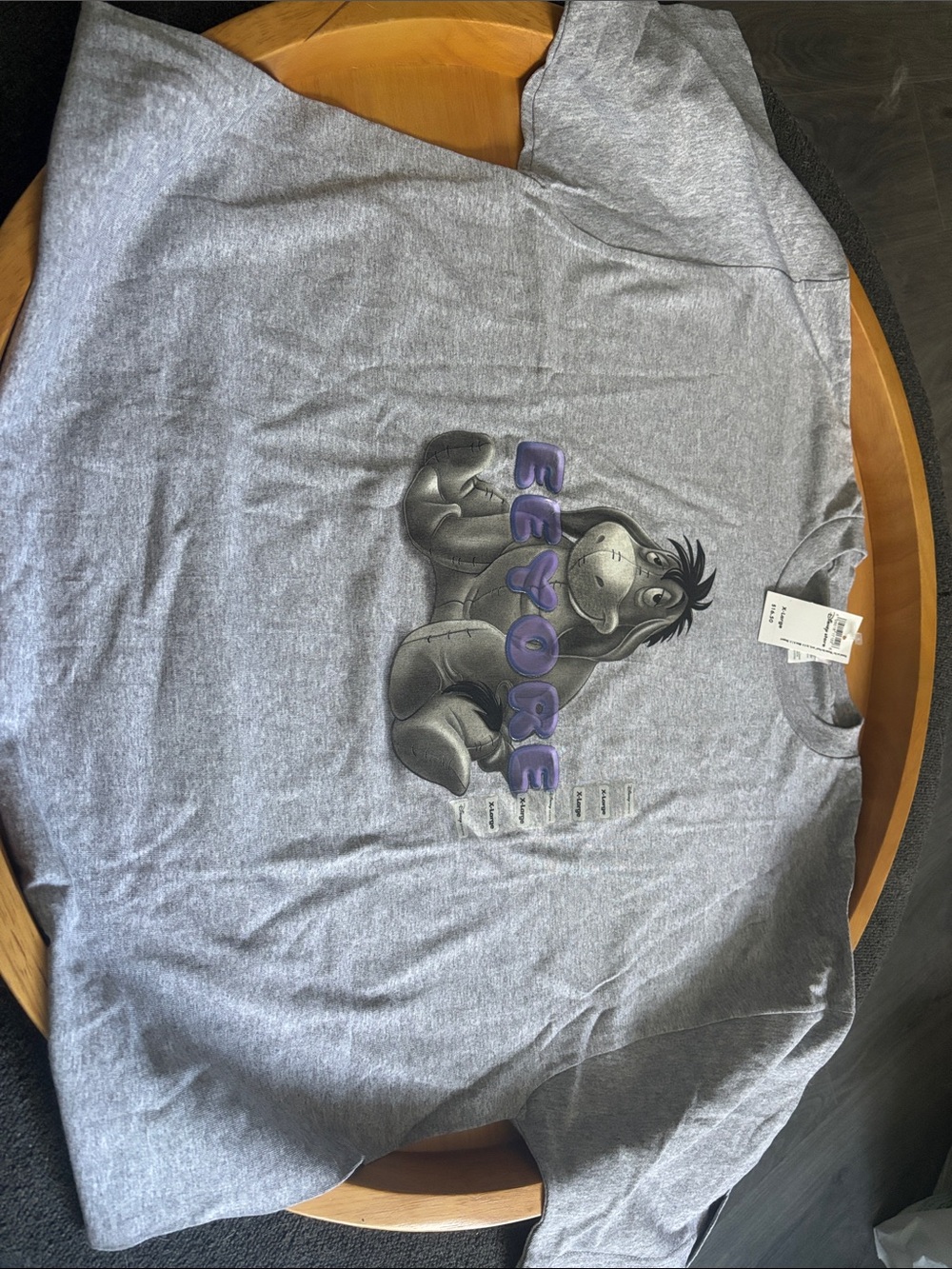 Disney Gray Eeyore Short Sleeve Tee with Purple Lettering